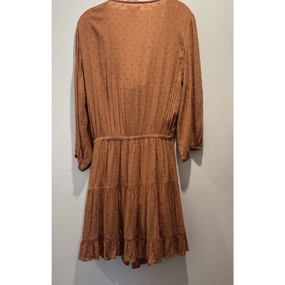 L Space Dress Size Large Stay Golden Mini Putty Metallic Gold Tie Front Cut Out - Picture 2 of 5